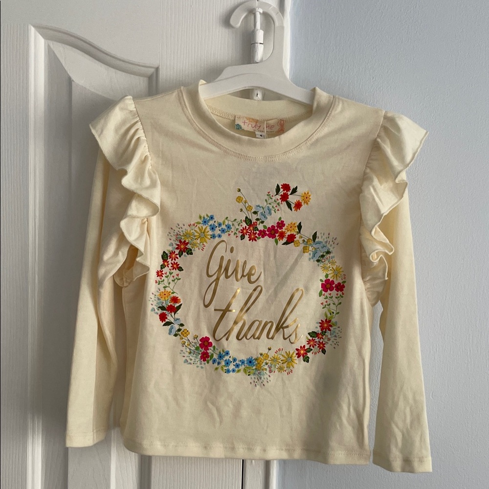 Truly Me Give Thanks, Cream and Floral Long Sleeve Tee